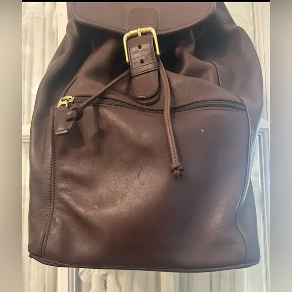 Vintage 2000 COACH Unisex Mahogany Brown Leather Backpack Large #0529 Drawstring
